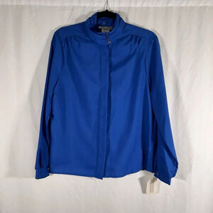 New Jessica Michelle Blouse Women's 14 Blue Button Up Long Sleeve High Neck